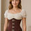 الصورة المصغرة: Female Model Wearing a Cotton Waist Training Corset in Brown Colour