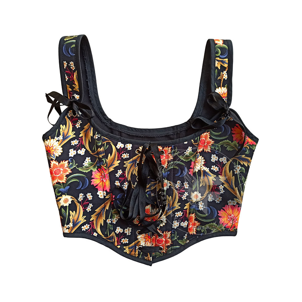 Thumbnail: Overbust Bodice Top (Floral) with adjustable lace-up closure