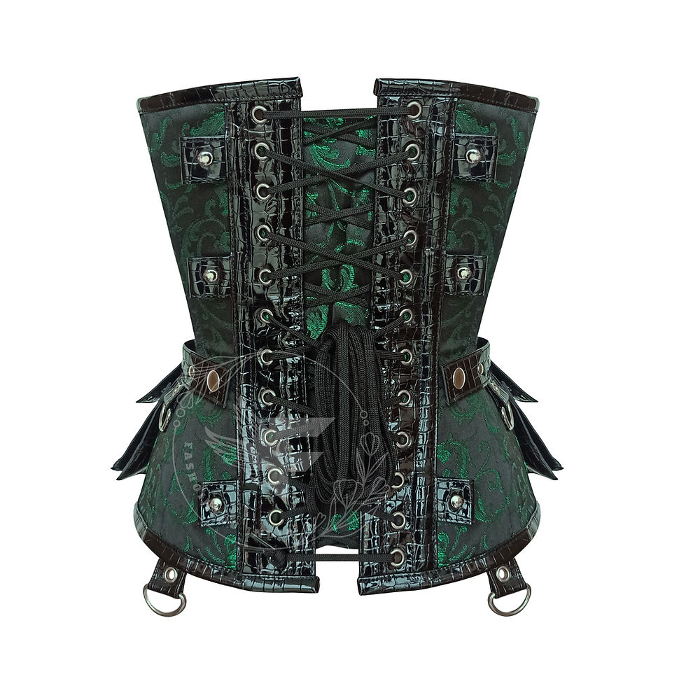 Thumbnail: Edgy Brocade & Faux Leather Overbust Corset Top for Women