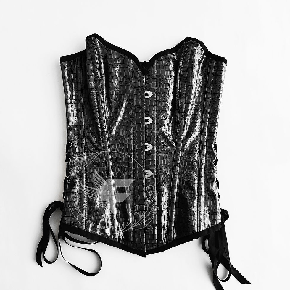 サムネイル： Black Corset with Crocodile Texture and Waist Reduction Design