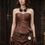 Thumbnail: A female model wearing brown leather steampunk overbust corset top