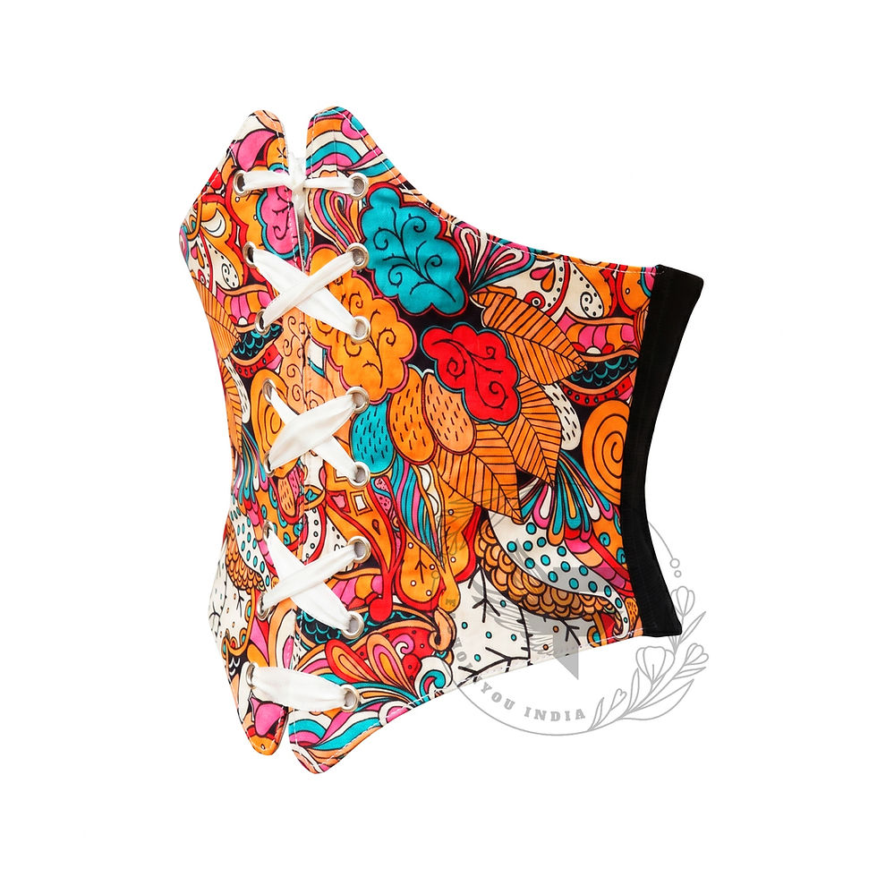 الصورة المصغرة: Luxury floral print satin corset belt underbust waist cincher fashion accessory