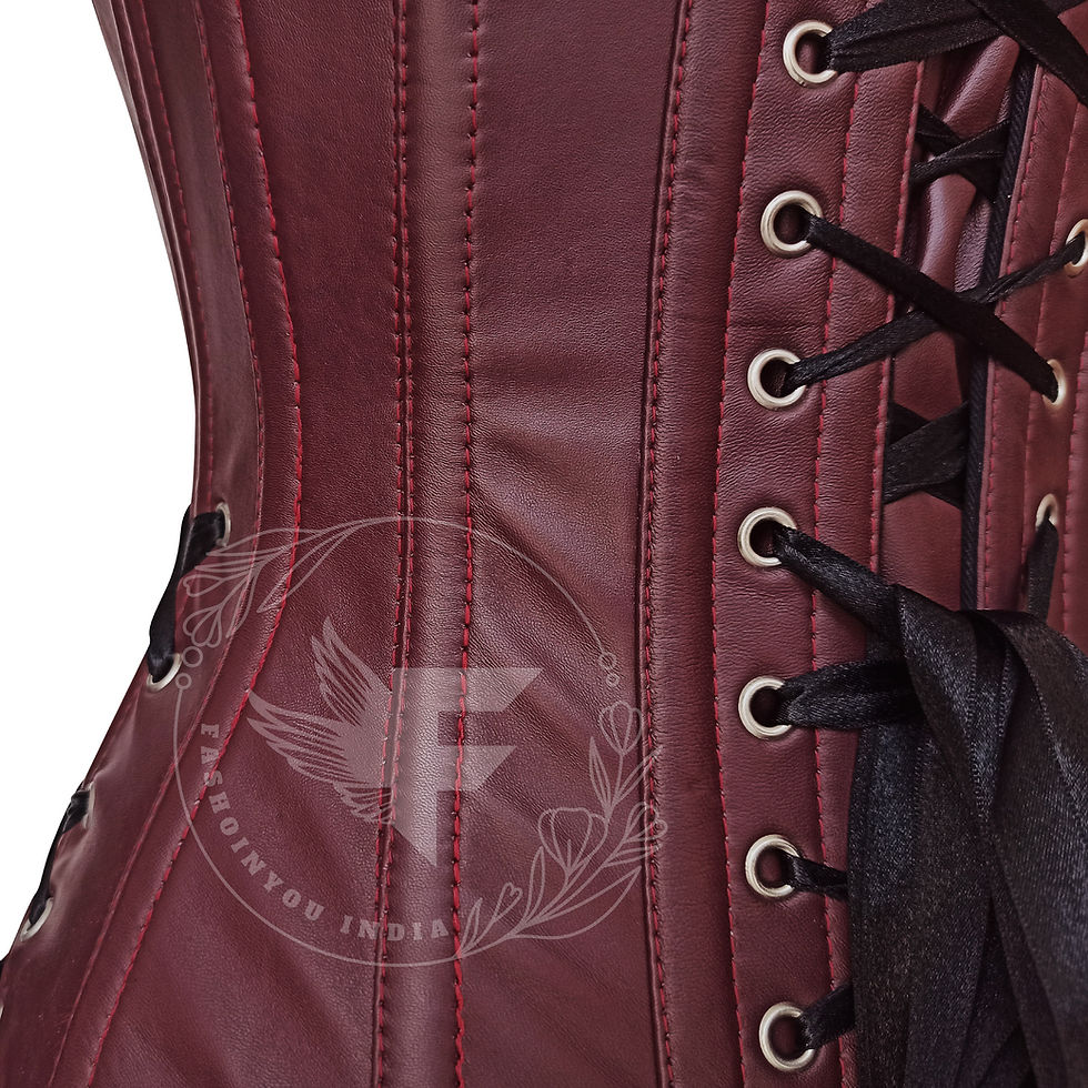 الصورة المصغرة: Burgundy Overbust Corset with Steel Boning