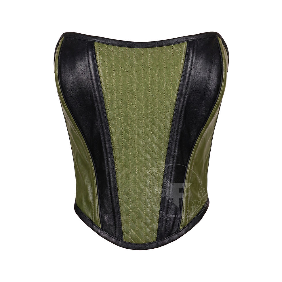 Gothic green black corset crop top with steel boning and structured fit