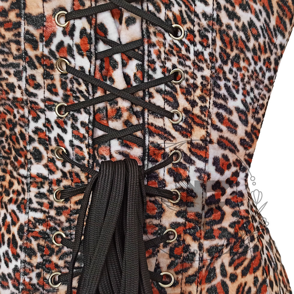 Thumbnail: Sexy leopard print velvet corset top with steel boning