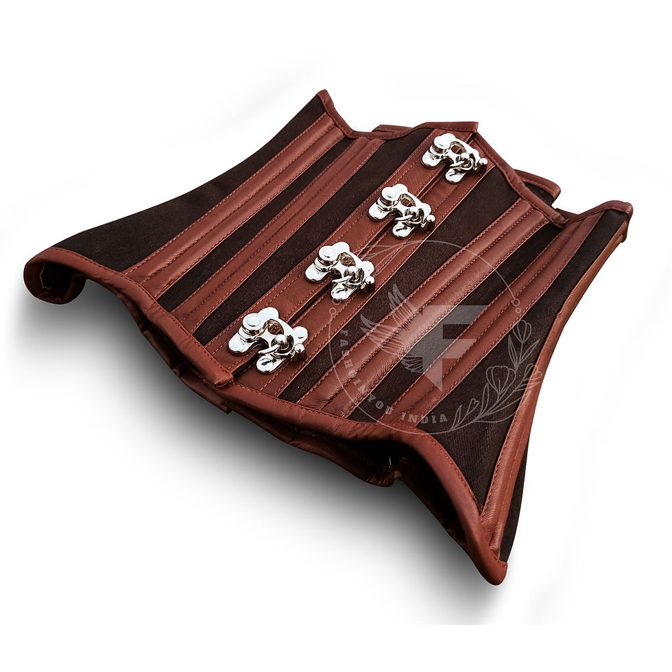 Miniature : Waist Training Corset: Brown Cotton and Leather Underbust with Steel Boning