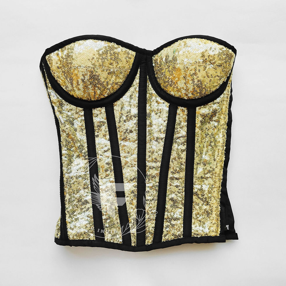 Thumbnail: Gold and Black Bodice Corset Top Adorned with Sequins
