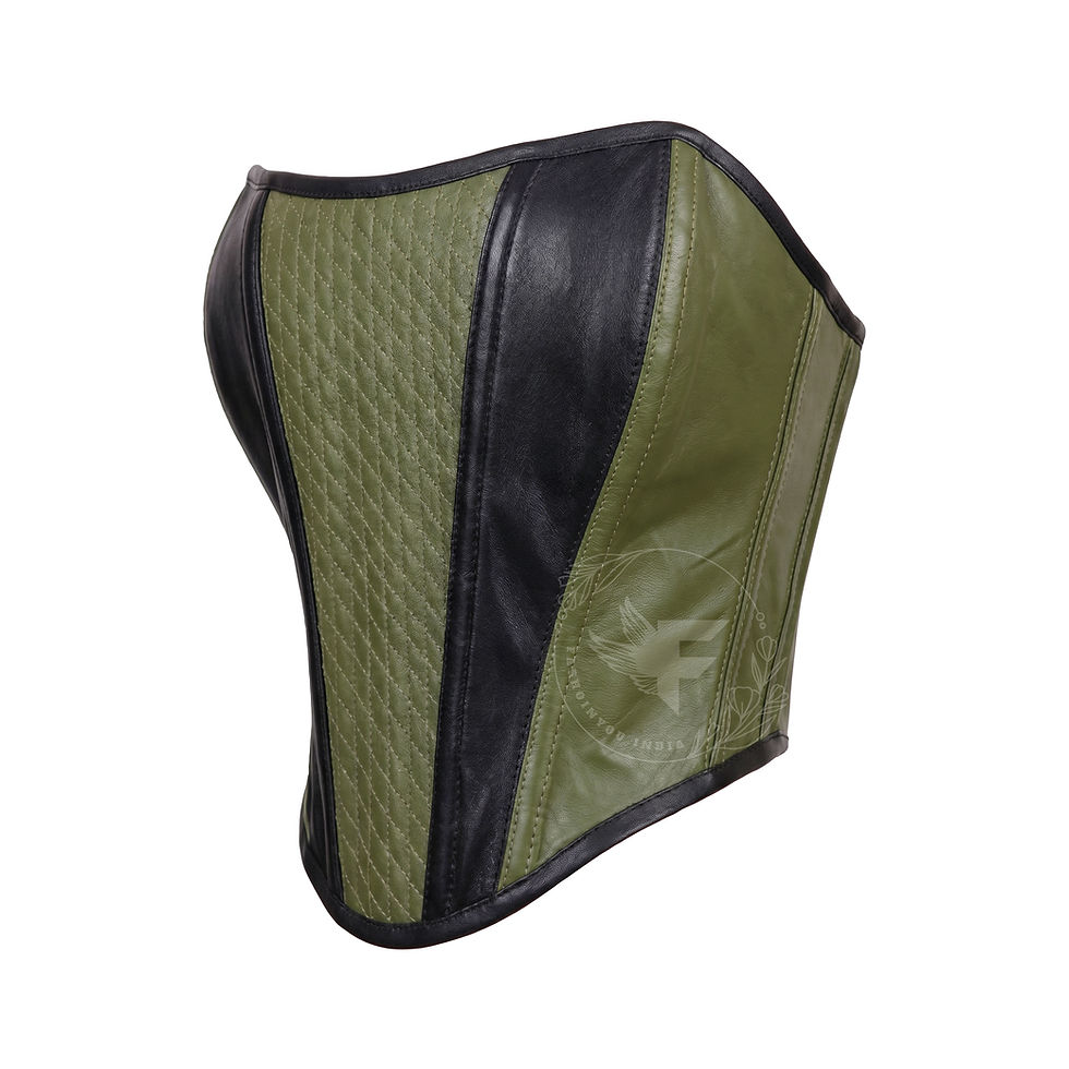 الصورة المصغرة: Overbust corset top in green and black with waist slimming design
