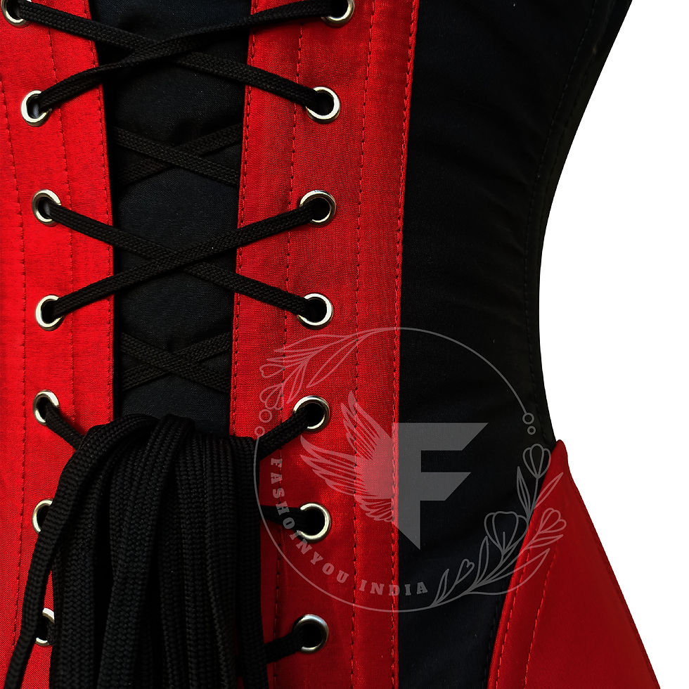 Thumbnail: Red & Black Silk Taffeta Underbust Corset - Enhance Your Waistline
