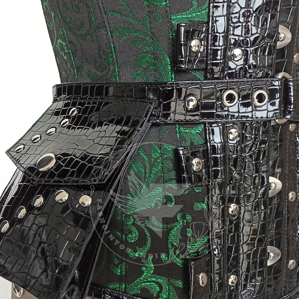 Thumbnail: Steel Boned Brocade & Faux Leather Punk Corset Top