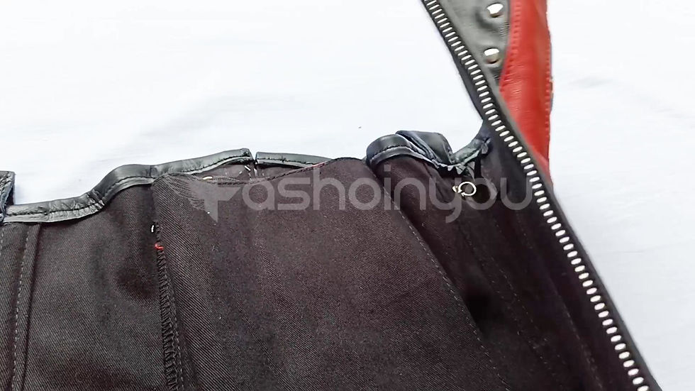 サムネイル： Black Leather Corset Top with Steel Boning and Punk Details