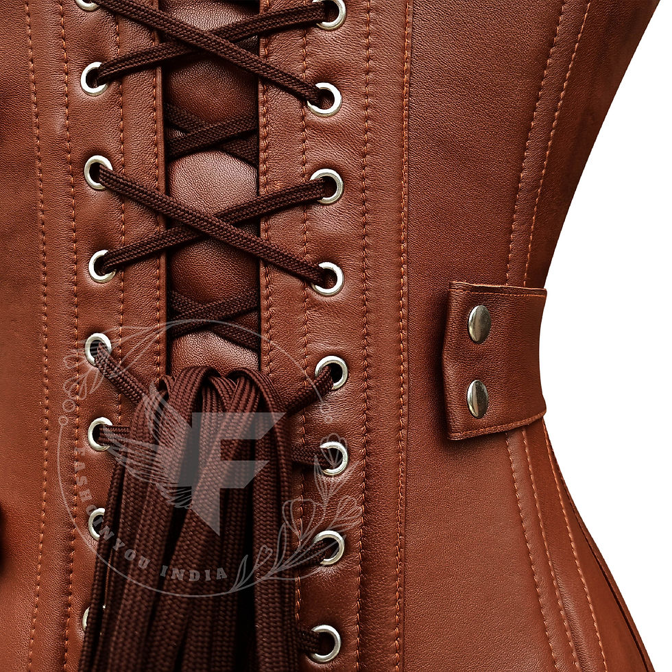 Thumbnail: Rugged Brown Leather Steampunk Corset - Steel Boned Overbust Fashion