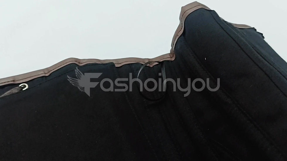 Миниатюра: Waist shaper corset with brocade and faux leather materials in a brown colorway, featuring steampunk details such as buckles