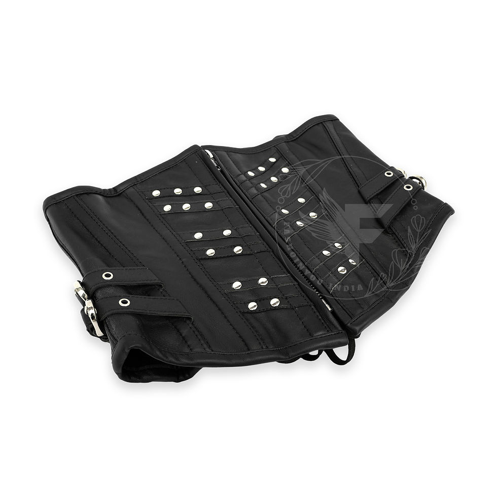 Thumbnail: Stylish underbust corset belt in black leather for alternative fashion