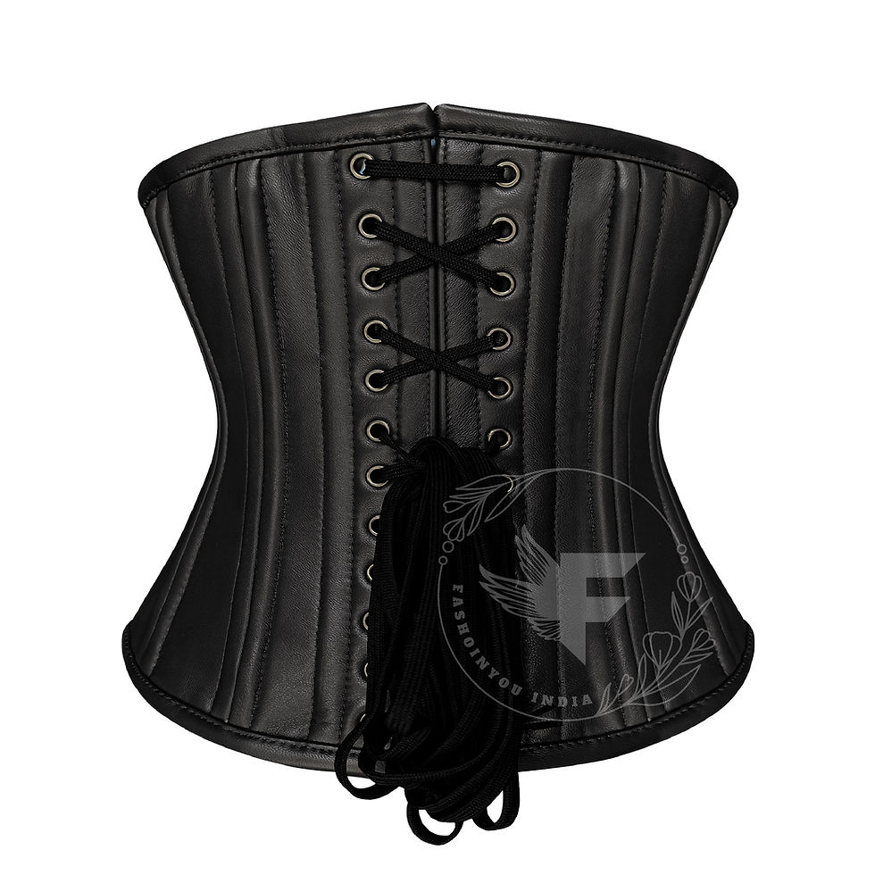 Thumbnail: Black Leather Waist Trainer Corset - Steel Boned