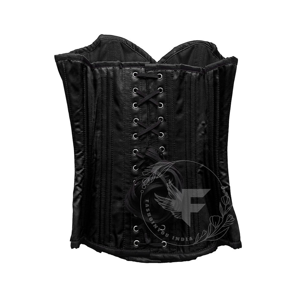 Miniaturbild: Fashionable overbust corset top in black satin for an hourglass look
