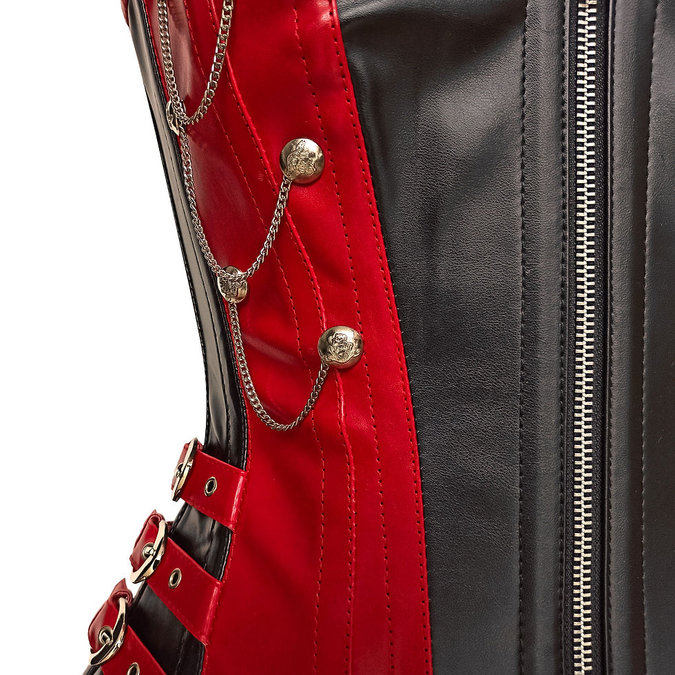 Close-up view of a corset lacing with dramatic shadows and textured fabric