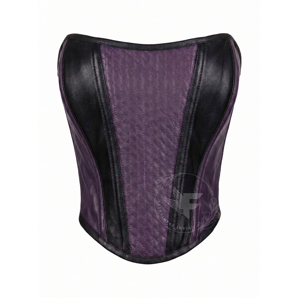 الصورة المصغرة: Purple and black overbust steel boned corset crop top designed for waist training and hourglass shaping