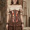 Miniature : a female model is showcasing abstract printed satin and faux leather underbust steampunk corset