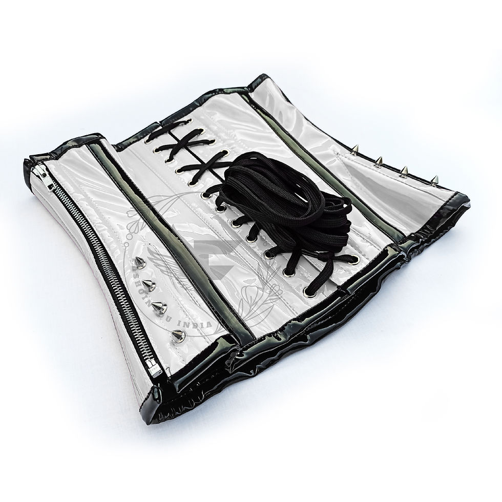 Миниатюра: Statement Waist Shaper Corset - White & Black Faux Leather Gothic Chic