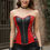 Thumbnail: A Female Model is Wearing Red Faux Leather Overbust Corset Top