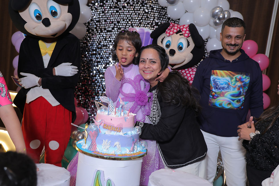 Mouse mascot characters at a birthday cake cutting