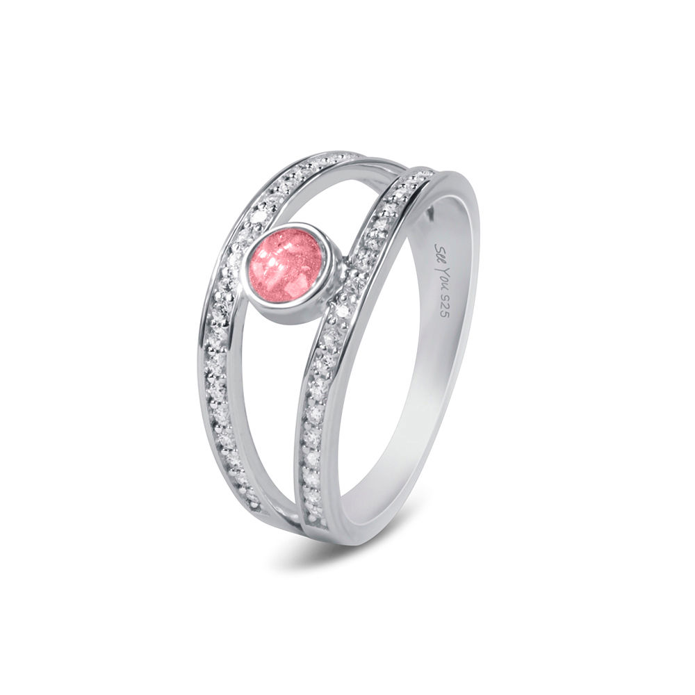 See You Memorial Ashes Silver Ring with Zircon Bands and Plain Centre (RG014)