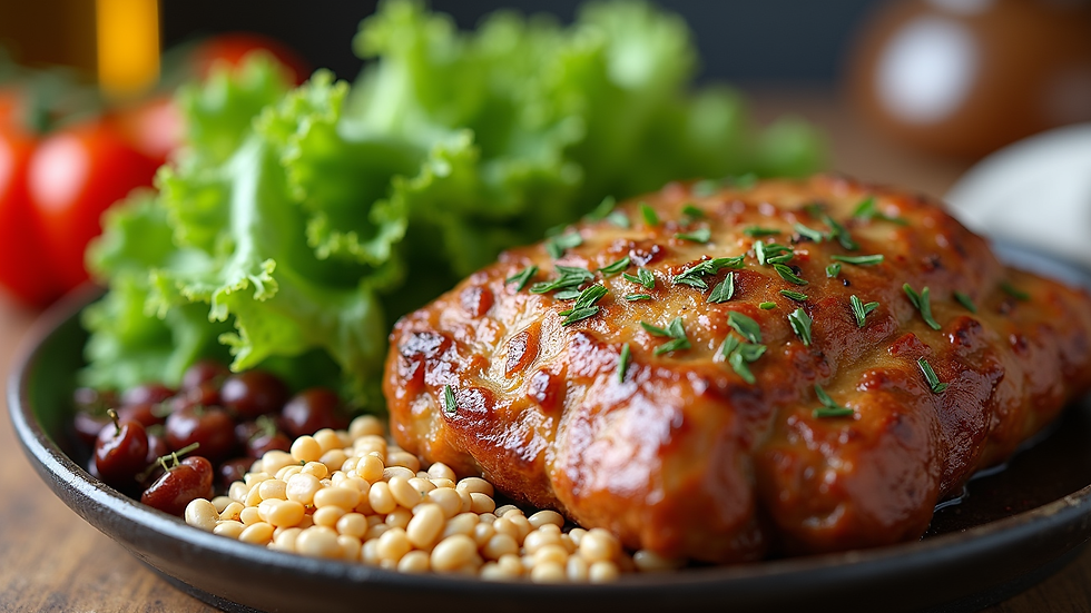 Close-up view of a balanced meal with fresh vegetables and grains