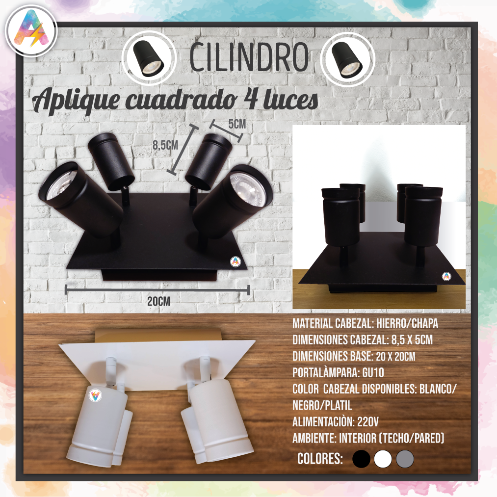 SPOT CILINDRO 4 LUCES CUADRADO