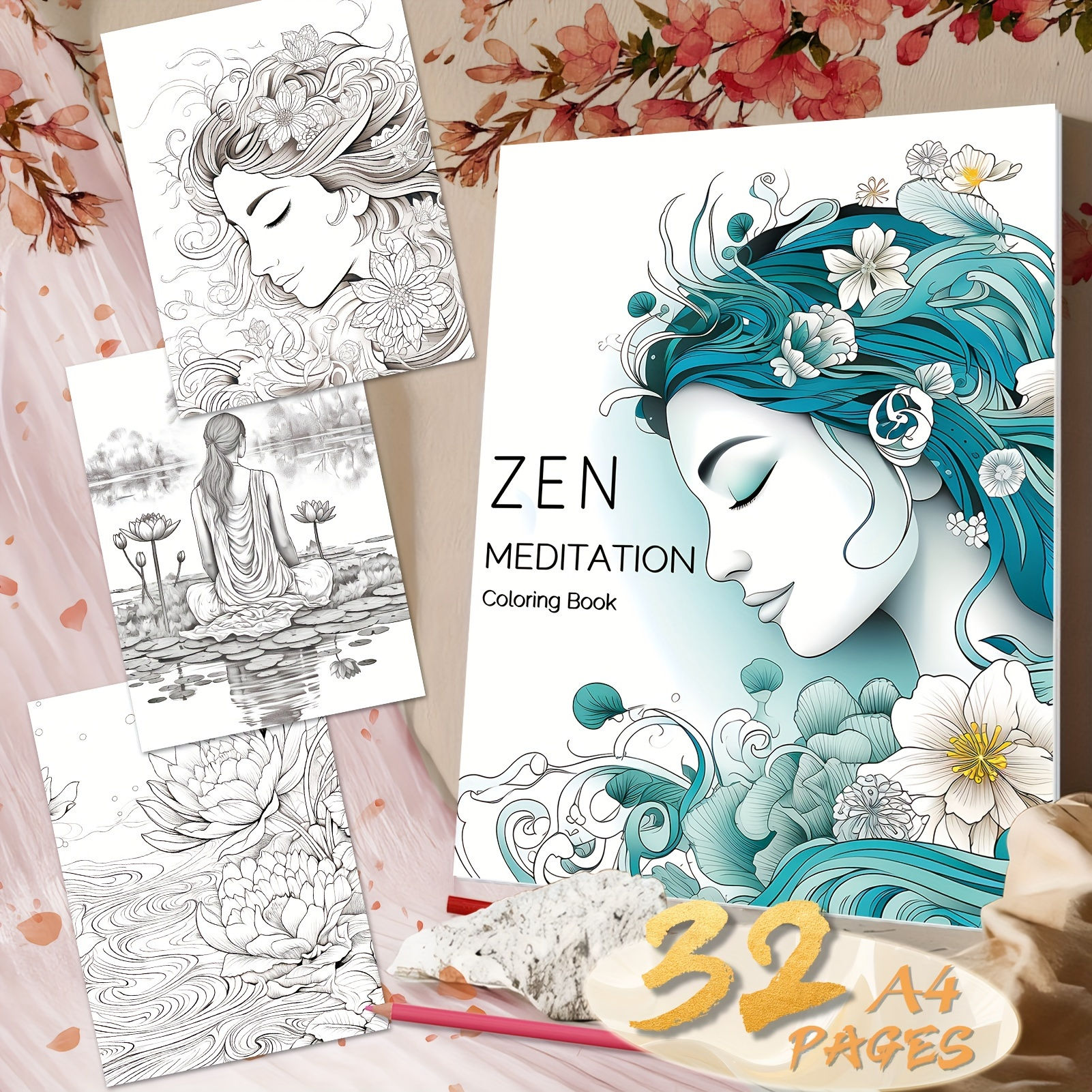 32 Pictures A4 Size Zen Meditation Colouring Book