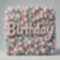 Auf dem Bild SInd sehr viele Ballons zu sehen in Pastelfarben: Blau, Rosa, Weiß in einer Würfelform, mitten vom Würfel steht Birthday auch aus vielen kleinen ballons bestehend
