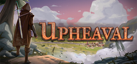 The key art for Upheaval depicts an adventurer of sorts standing on the edge of a mountain and looking out at a medieval landscape.