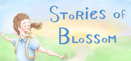 The Stories of Blossom key art features a person running down a path away from a sunset.