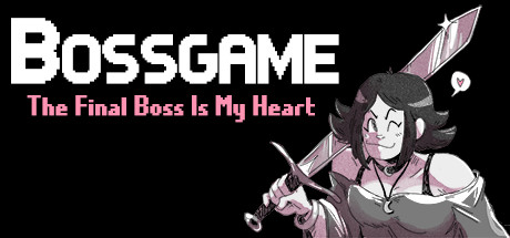 The key art for BOSSGAME: The Final Boss is My Heart depicts a winking woman who slings a sword over her shoulder while leaning forward.