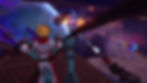 An in-game screenshot of Stars of Icarus. A blonde spiky-haired pilot mans the ship's steering wheel, while, out of the cockpit's window, a cannon fires at an incoming enemy ship. The enemy ship's shields are up and they return fire at a friendly single seat starship that flanks the fight off to the side.