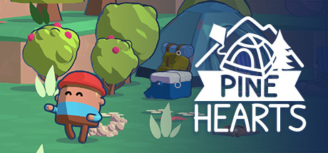 The key art for Pine Hearts depicts a cute miniature beanie wearing character gleefully walking off screen in some kind of nature preserve.