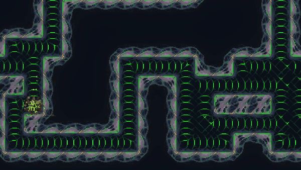 An animated GIF depicting the Gaia suit's unique abilities in 9 Years of Shadows. It showcases the suit's ability to let Europa travel through tunnel shortcuts in the world.