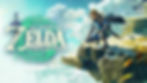 The key art for The Legend of Zelda: Tears of the Kingdom. Link, dressed in blue armor and with a strange brace around one of his arms, stands at the edge of what looks to be some floating island. The game's logo sits to the left of him.