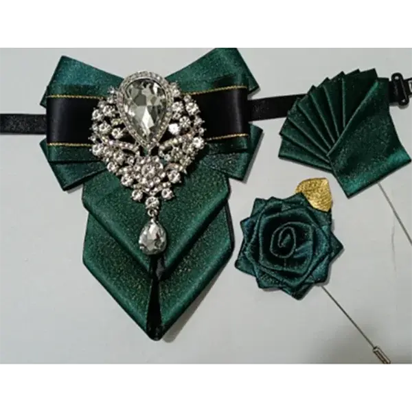 Miniatura: Luxury Rhinestone Bow Tie Brooch Pocket Towel Set Men's High-End Jewelry Gift