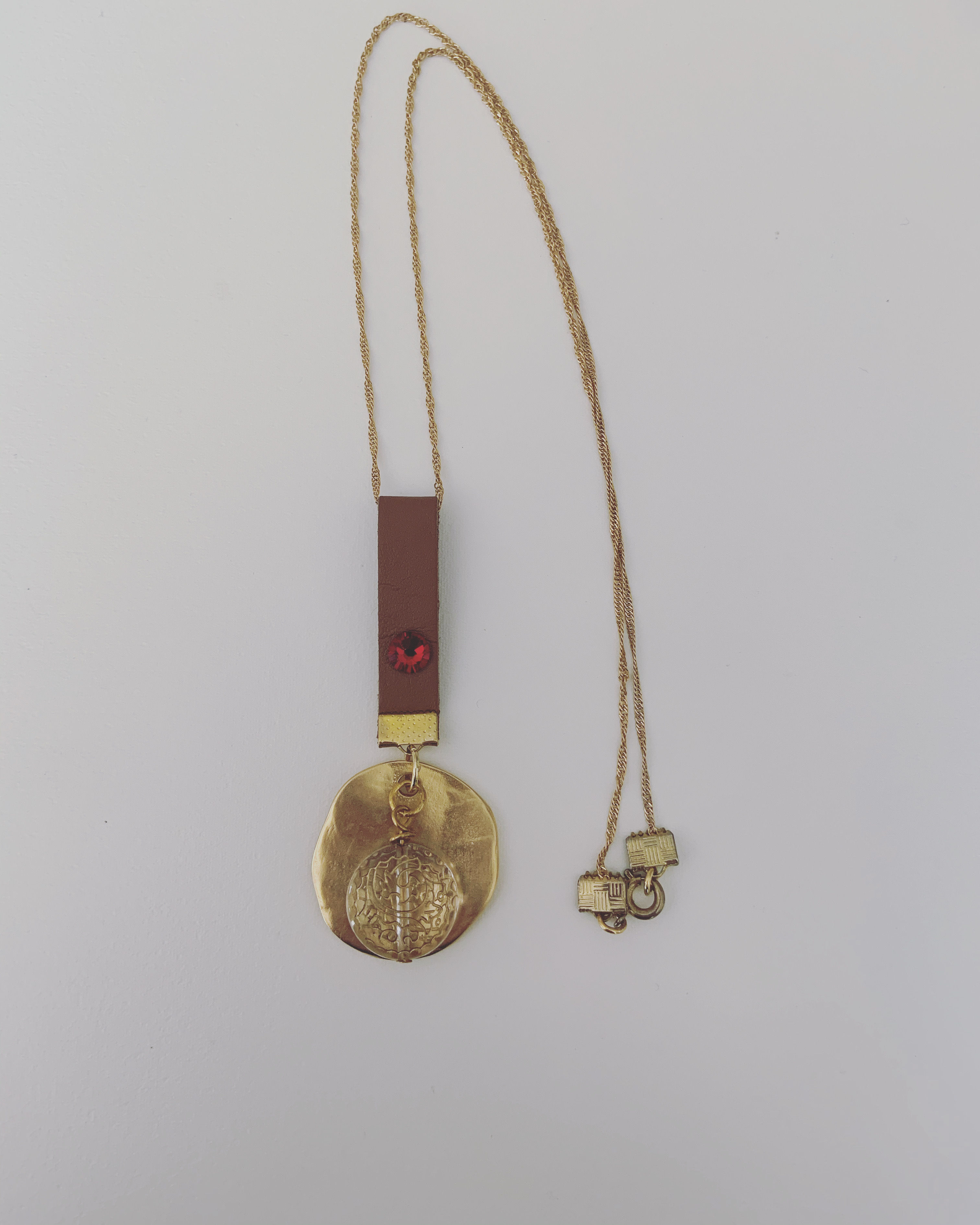 Long Gold Plated and Leather Necklace