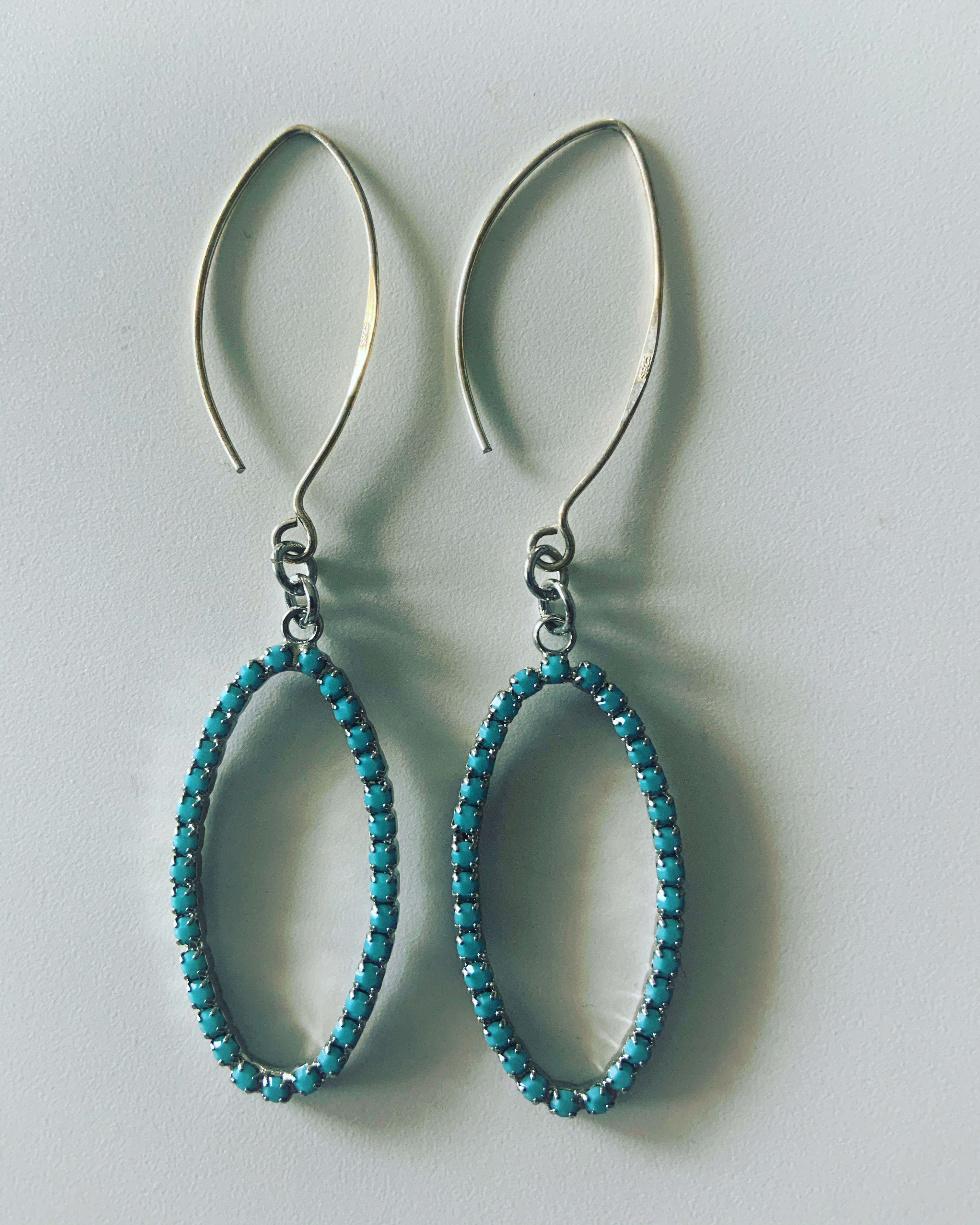 Silver & Turquoise Oval Hoop Earrings