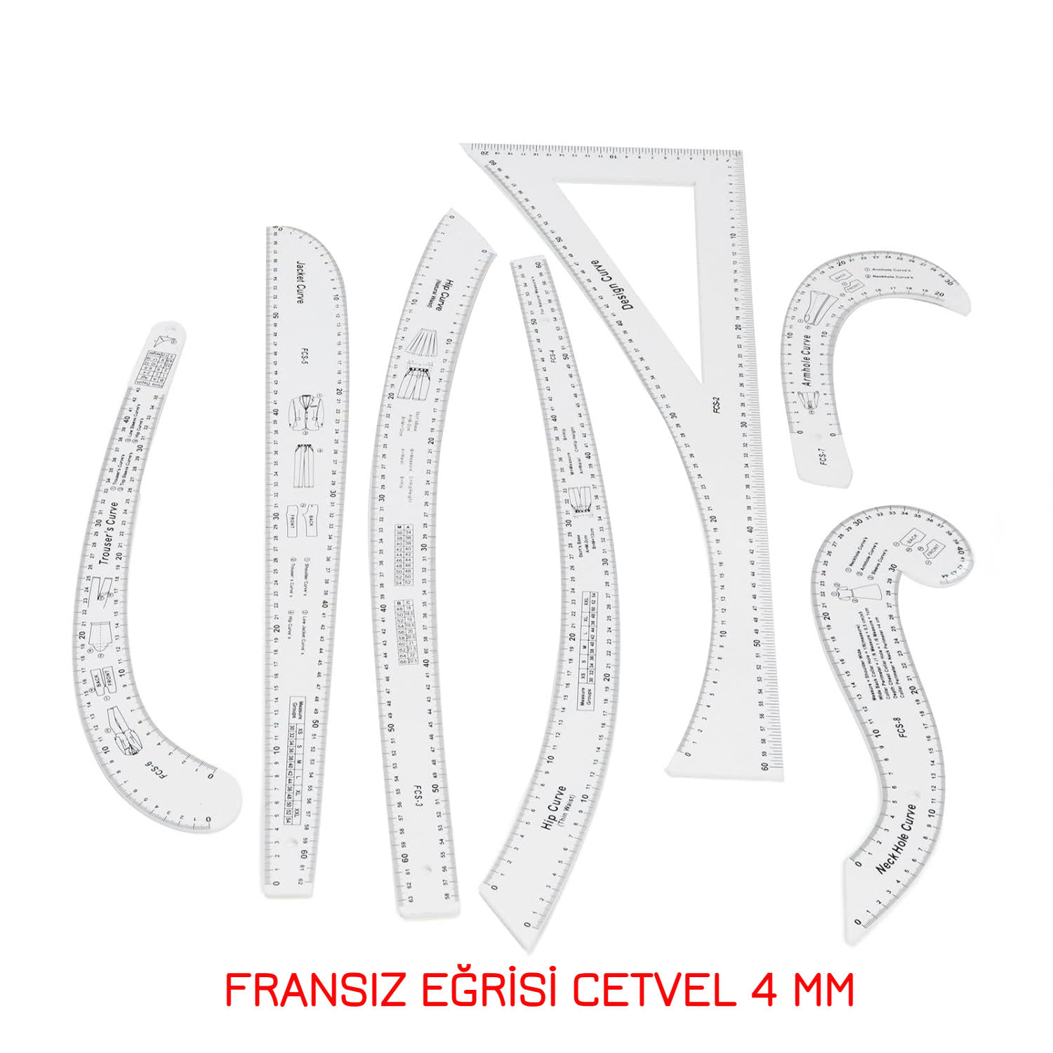 FRANSIZ EĞRİSİ CETVEL SETİ 4MM FCS-7 ADET