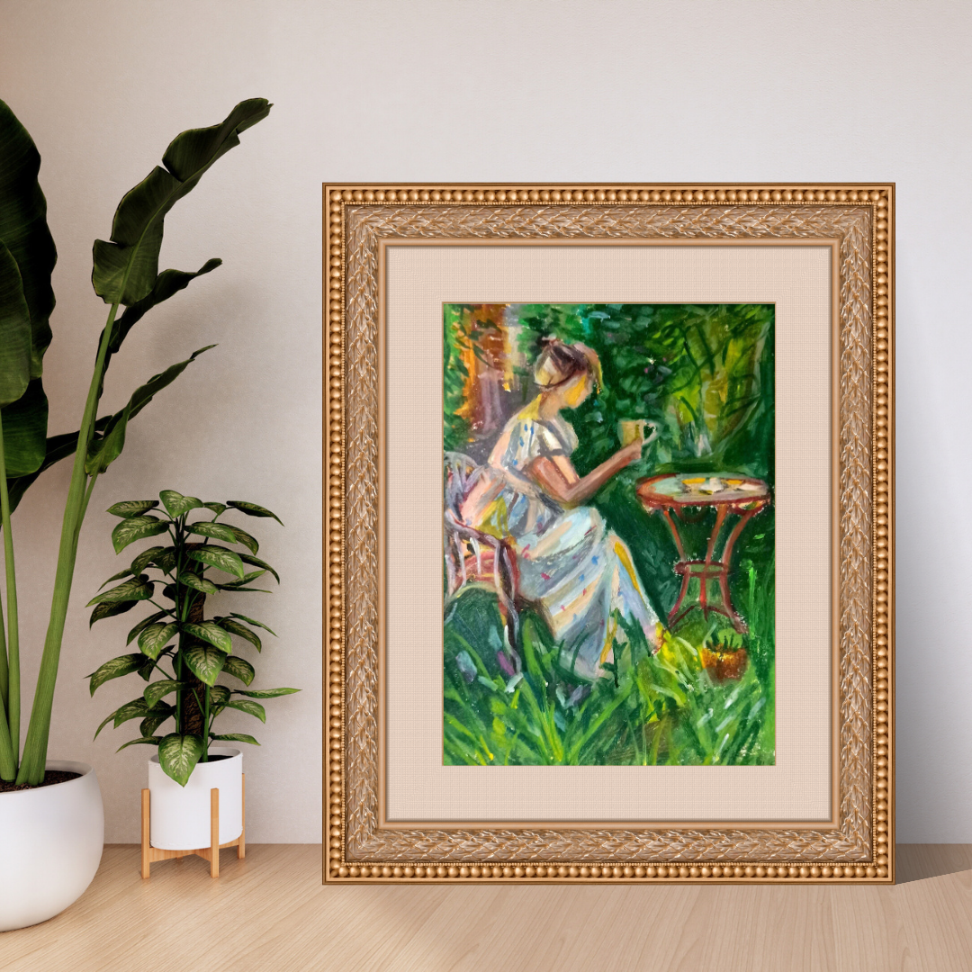"Lady in the garden " yağlı pastel çalışması fotoğraf baskısı A4 boyut