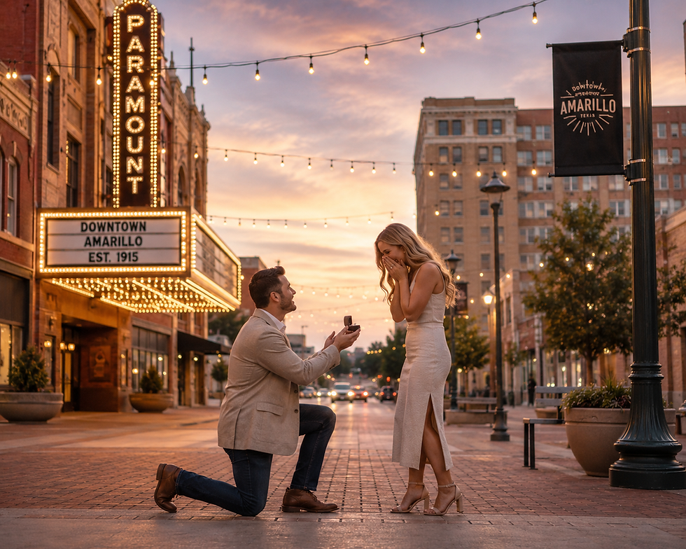 Romantic outdoor setting at golden hour near Amarillo Texas perfect for a surprise proposal at Cornerstone Ranch Events Center wedding venue in West Texas