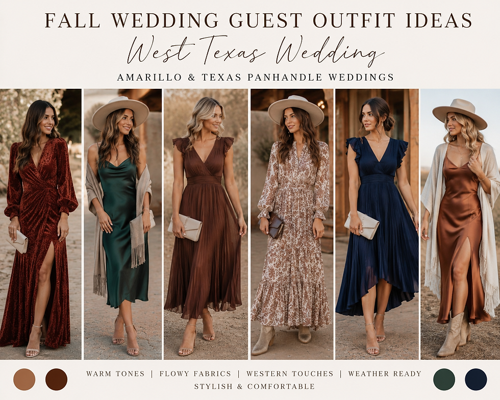 Wedding guests in fall attire at a beautiful autumn wedding at Cornerstone Ranch Events Center wedding venue in Amarillo Texas Texas Panhandle