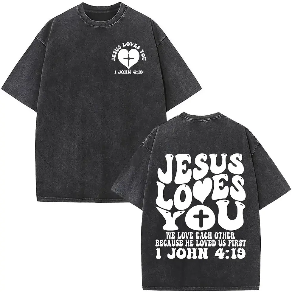 Thumbnail: Jesus Is King Christian Graphic Washed T Shirt Fashion Short Sleeve Men Women