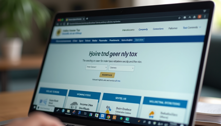 Eye-level view of a laptop screen showing the Indian Income Tax e-filing portal homepage