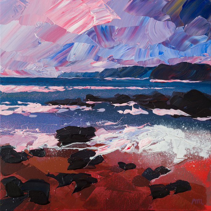 Distant Blues II is an Acrylic on Canvas painting by Jonathan Pitts, contemporary seascape artist. It is a painting of the sea, a piece of contemporary Cornish art that would suit many spaces, it could be hung as art for the office wall or as art for the home. It depicts a North Cornwall beach at sunrise, North Cornwall has some of the best beaches in Cornwall. It is made up of a relaxing colour palette, with a blue ocean as the centre piece. Own a piece of ocean art by Jonathan Pitts. Jonathan Pitts is a previous winner of 2nd prize at the Sunday Times Watercolour Competition.