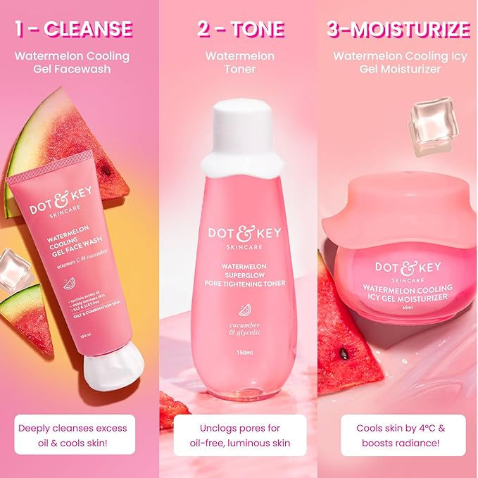 Thumbnail: Dot & Key Watermelon CTM Kit | Cleanser 100ml, Toner 150ml, Moisturizer 60ml