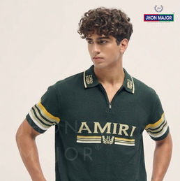 JHON MAJOR Dark Green Knitted Polo Shirt Cotton ColourT-Shirt